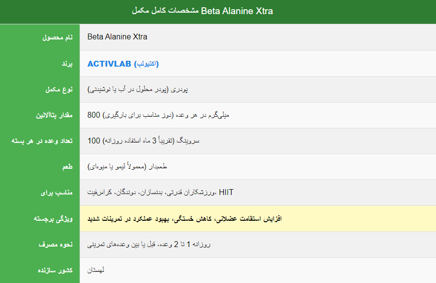 بتا آلانین اکسترا اکتیولب
