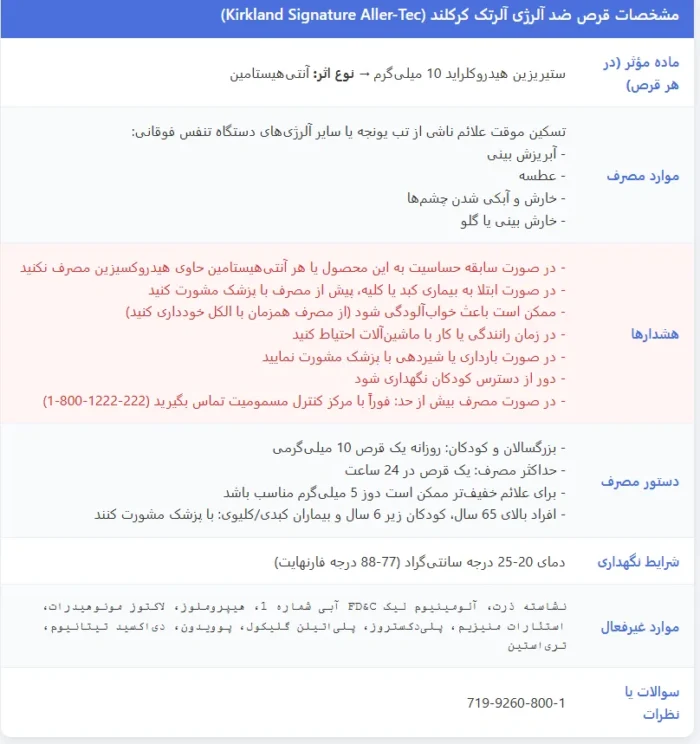 قرص ضد آلرژی آلرتک کرکلند