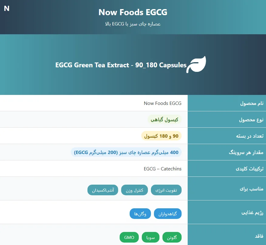 کپسول عصاره چای سبز ناو