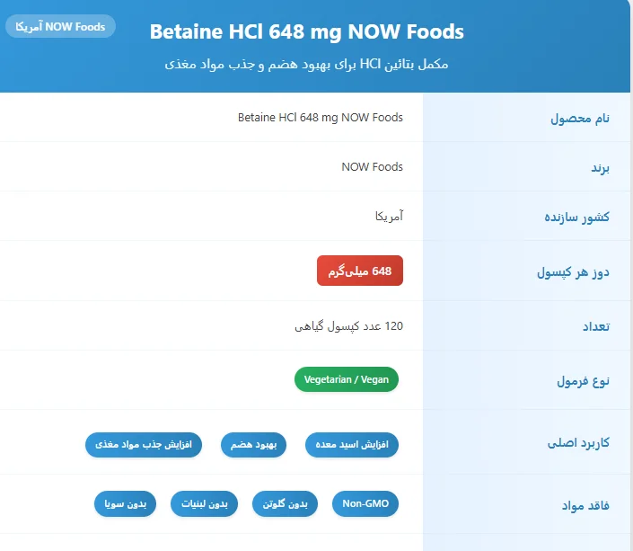 بتائین هیدروکلراید اچ سی ال ناو فودز