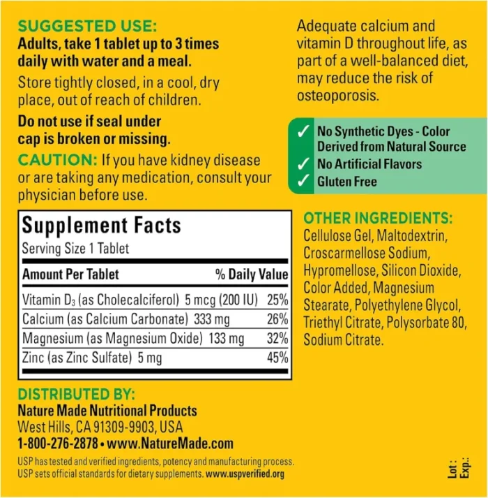 Nature Made Calcium Magnesium Zinc with D3